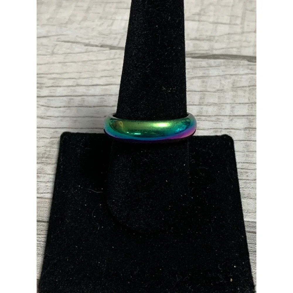 Mens Iridescent Rainbow Hematite Style Band Ring Oil Slick Size 10.25 3292
